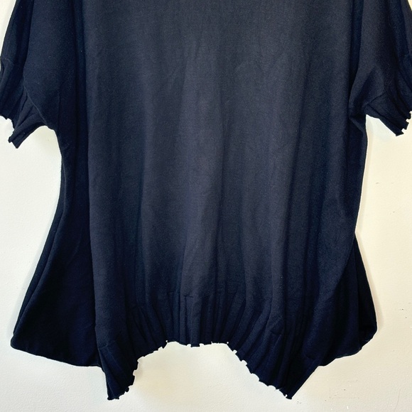 Planet Black Oversized Crewneck Rib Hem Short Sleeve Pocketed Boxy Sweater - Picture 11 of 13